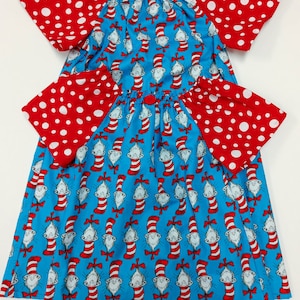 Cat in the Hat Dress - Dr Seuss Officially Licensced Fabric - Read Across America - Toddler Dress - Cat in the Hat Girls Dress -Infant Dress