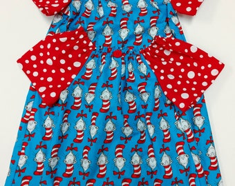Cat in the Hat Dress - Dr Seuss Officially Licensced Fabric - Read Across America - Toddler Dress - Cat in the Hat Girls Dress -Infant Dress