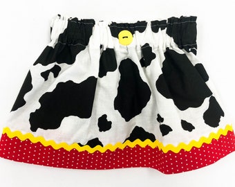 Girls Jessie Skirt - Cowgirl Western Skirt - Jessie Costume - Toy Story Birthday Party - Rodeo Outfit - Cow Print - Western Outfit