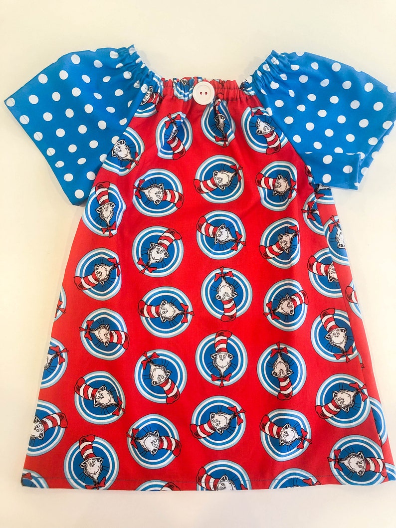 Cat in the Hat Dress Dr Seuss Officially Licensced Fabric Read Across America Toddler Dress Cat in the Hat Girls Dress Infant Dress image 3