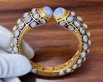 Natural Rainbow Moonstone 925 Sterling Silver Bangles  Women Bangles , Gift For Her