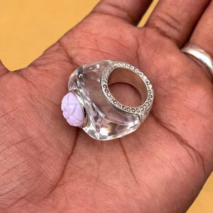 クリスタルクォーツ＆ピンクオパールリング：手作りのシルバージュエリー、ヒーリングストーンジュエリー。