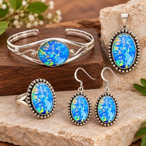 Australian  Opal  Jewellery Sets Silver Jewelry ,Women Pendant Gift For Her  Handmade Jewelry