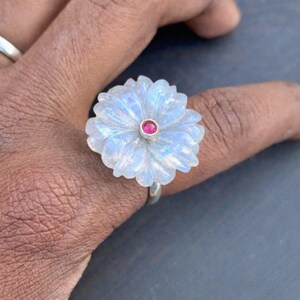Rainbow Moonstone & Ruby Gemstone ring : 925 sterling silver handmade jewelry