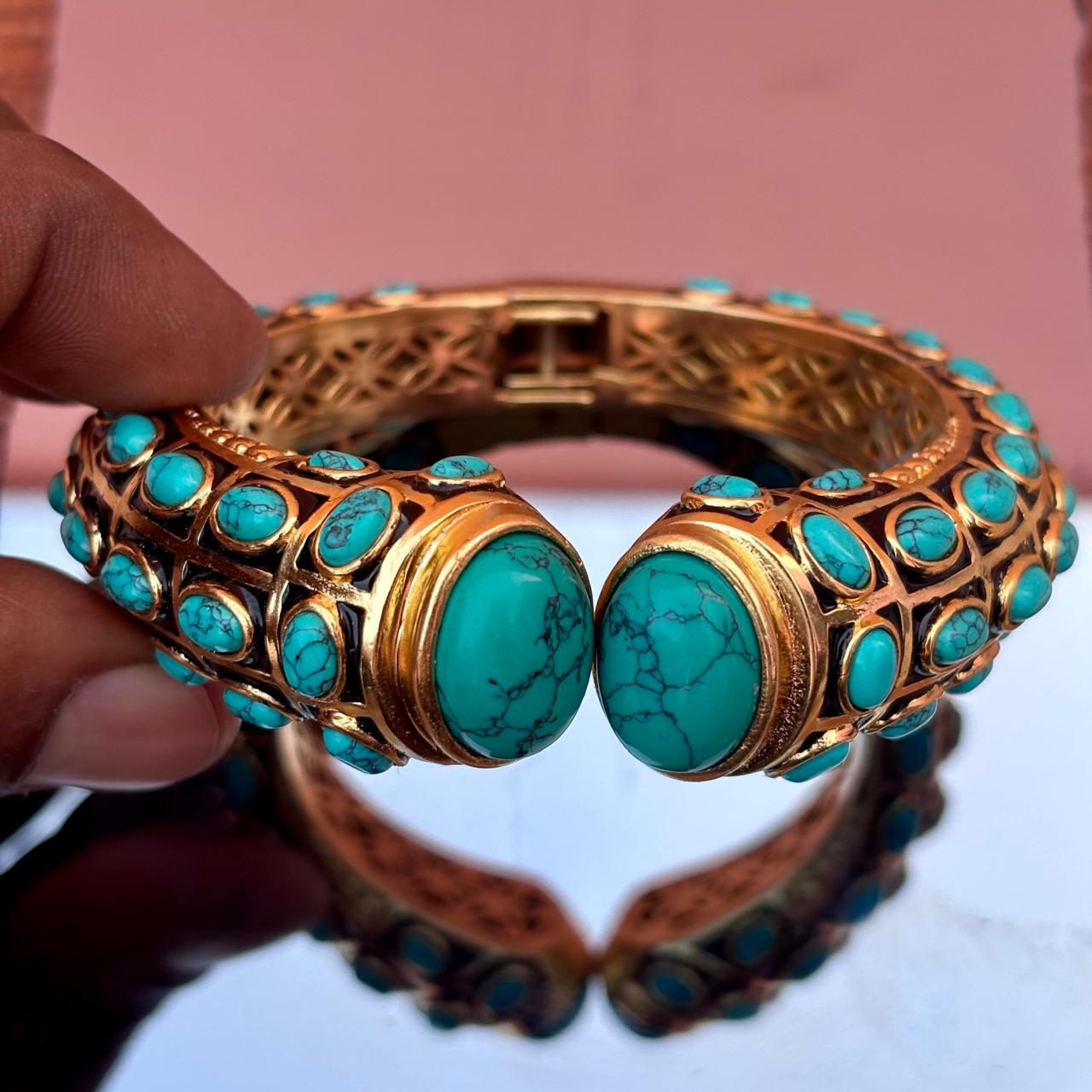 Vintage Blue Stone Gold Bangle Bracelet - Etsy