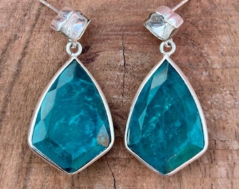 Boucles d'oreilles Paraiba tourmaline et moissanite : bijoux en argent sterling 925, cadeau pour elle
