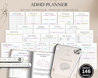 ADHD Planner | Daily Focus Sheets, Routines & Productivity Tools | Mental Clarity Organizer | Printable Neurodivergent Planner