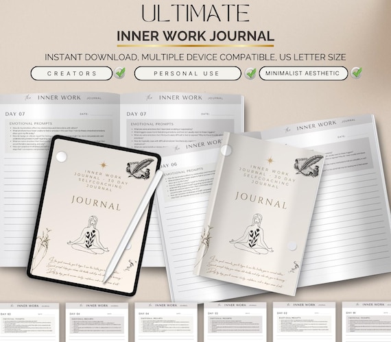 Inner Work Journal | 30-Day Self-Coaching Workbook | Guided Reflections for Emotional Healing | Daily Growth & Mindset Printable