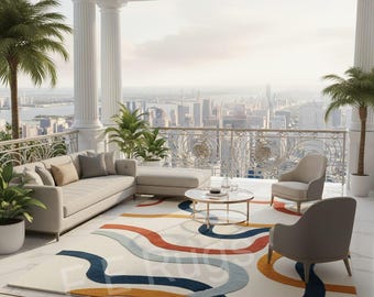 Modern Abstract Wool Rug, Hand Tufted Color Block Carpet, Living Room Floor Decor