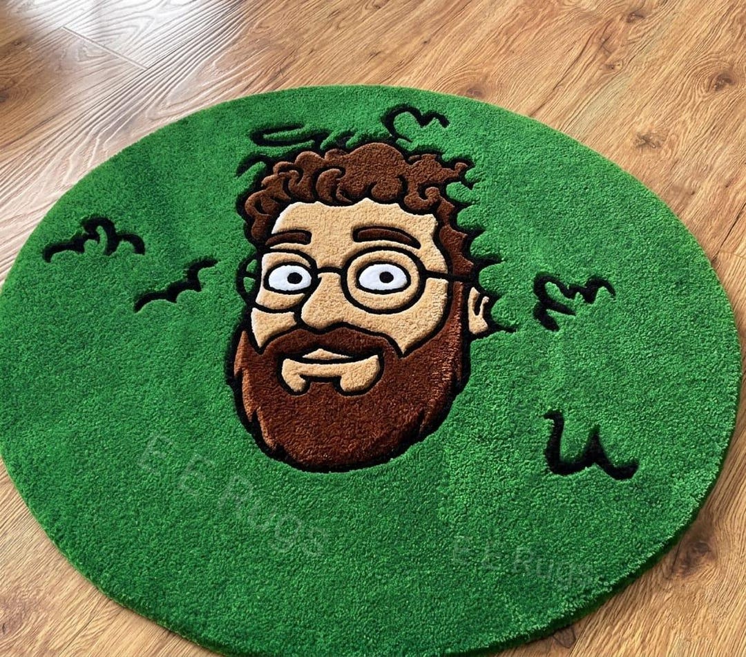 Funny Cartoon Face Rug, Hand Tufted Green Area Rug, Meme Inspired Wool ...