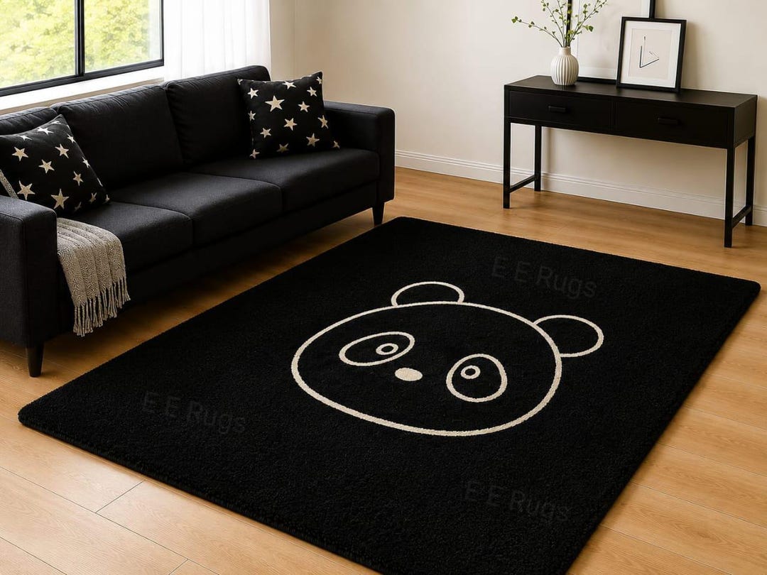 Panda Rug Tufting Black White Panda Wool Rug, Hand Tufted Kids Nursery Carpet ...