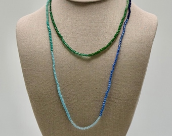 Long Necklace Crystals/Stones Layering (Blue/Green) - Artisan Made - Unique Colombian Statement