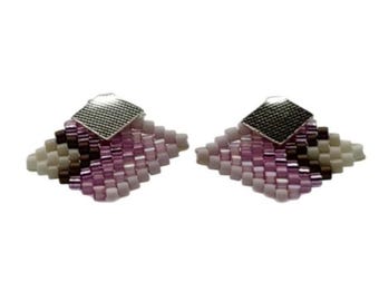 Stud Earrings - Prism Tile Mikyuki Delica Glass Beads Artisan Made - Unique Colombian