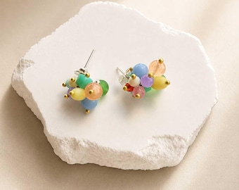 Colorful Multi-Gemstone Cluster Earrings | Handmade Artisan Studs | Bright Colombian Jewelry | Tropical Bloom Sterling Silver Studs
