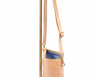 Nude Leather Crossbody Bag, Neutral Tan Genuine Leather Purse, Handmade Minimalist Shoulder Bag, Colombian Artisan Handbag