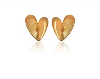 Mini Hearts 24k Gold Stud Earrings, Handcrafted Colombian Jewelry, Small Textured Studs, Hypoallergenic Everyday Earrings, Gift for Her