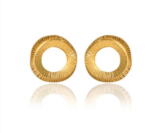 24k Gold Statement Stud Earrings, Handcrafted Colombian Jewelry, Sculptural Bold Gold Post Studs, Artisan Geometric Earrings, AMPMsis