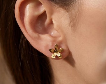 Stud Gold Earrings Mini Guayacán Flower – 24k Gold Plated Artisan Made - Unique Colombian Statement