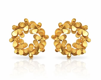 Gold Drop Earrings Flower Aster – 24k Gold Plated - Artisan Made - Unique Colombian Statement