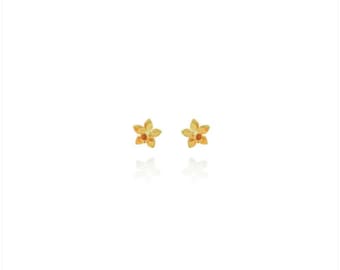 24k Gold Plated Minimalist Stud Earrings Mini Guayacán Flower| Handcrafted Colombian Jewelry | Hypoallergenic Everyday Gold Earrings