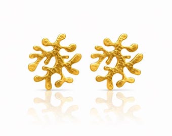 Stud Gold Earrings Jewelry Mini Coral Reef– 24k Gold Plated - Artisan Made - Unique Colombian Statement