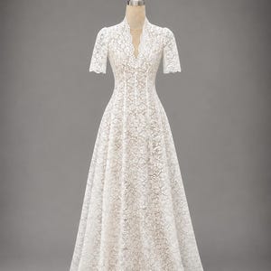 Elegant Lace Wedding Dress, Deep V Neck, Short Sleeves, A-Line Bridal Gown image 7