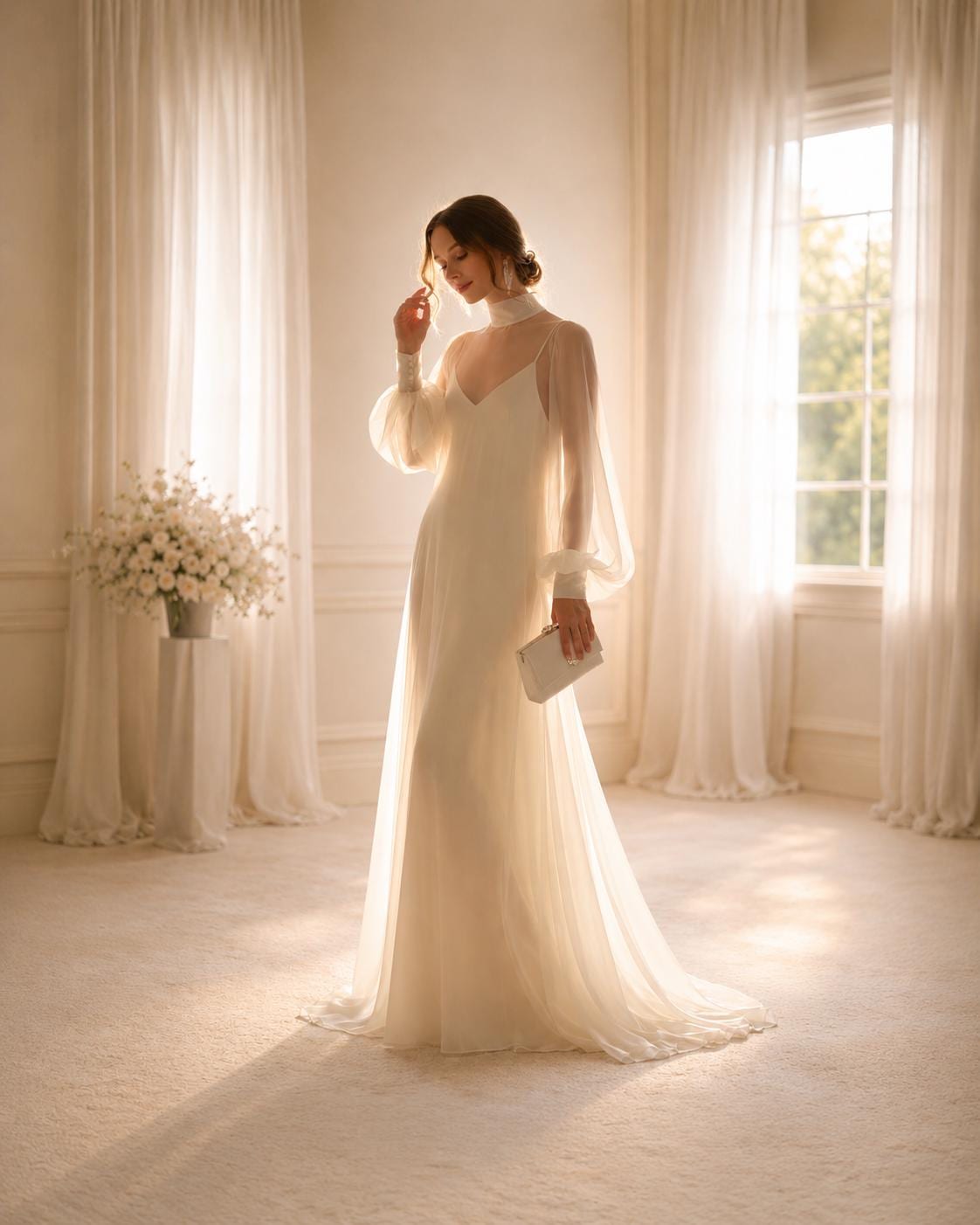 modest white dress silk Pearl White Satin Dress