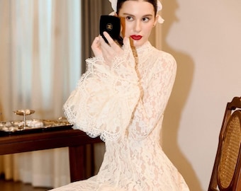 Long Sleeve Lace Wedding Dress, Vintage Bridal Gown