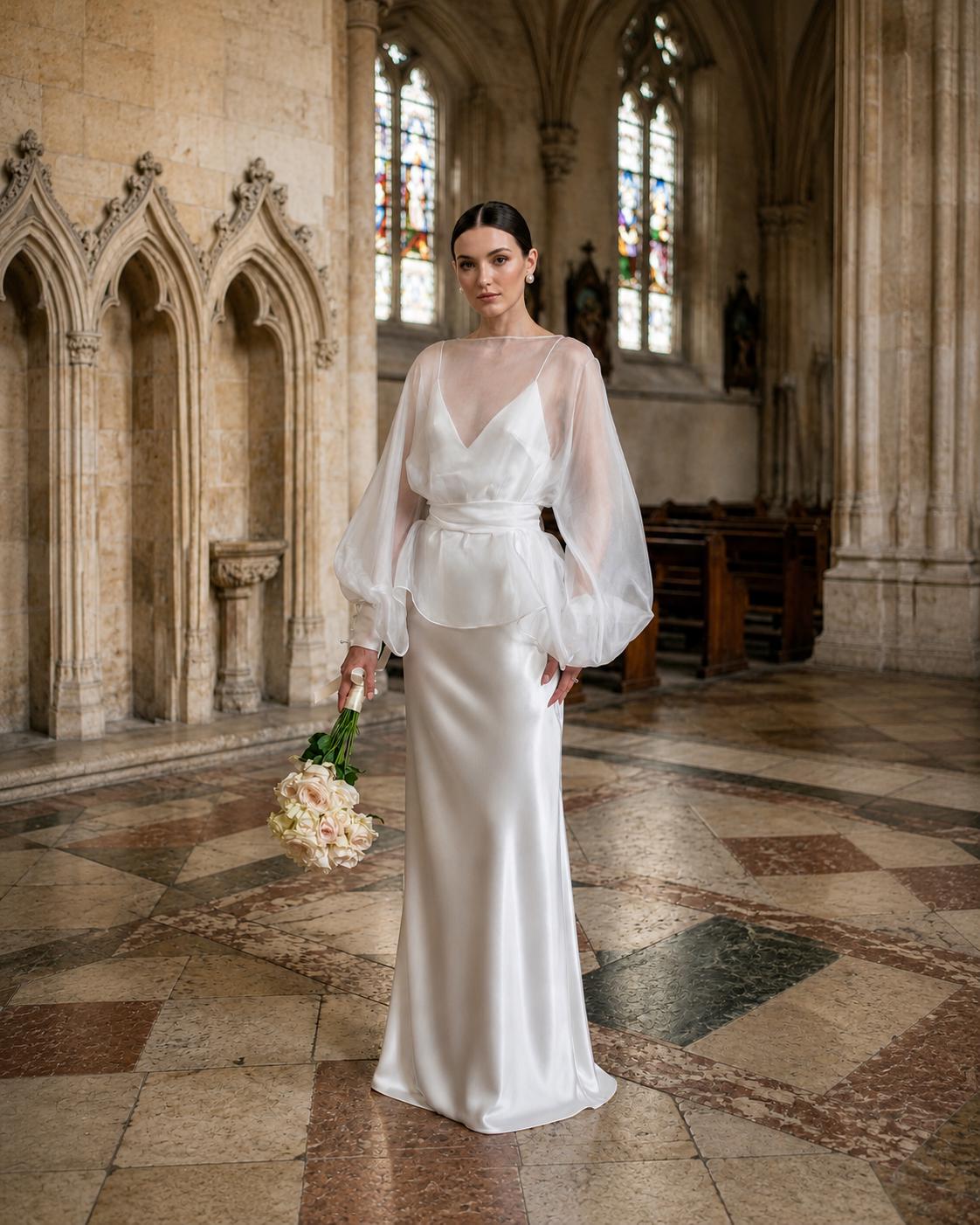 white silk dress with puff sleeves MERINGUE DRESS SILK IN OFF-WHITE | CULT MIA