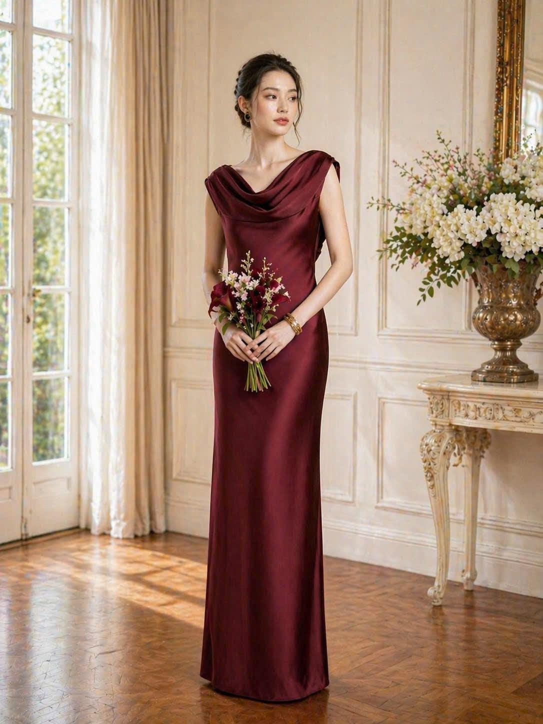 Cowl Back Dress Burgundy - Etsy