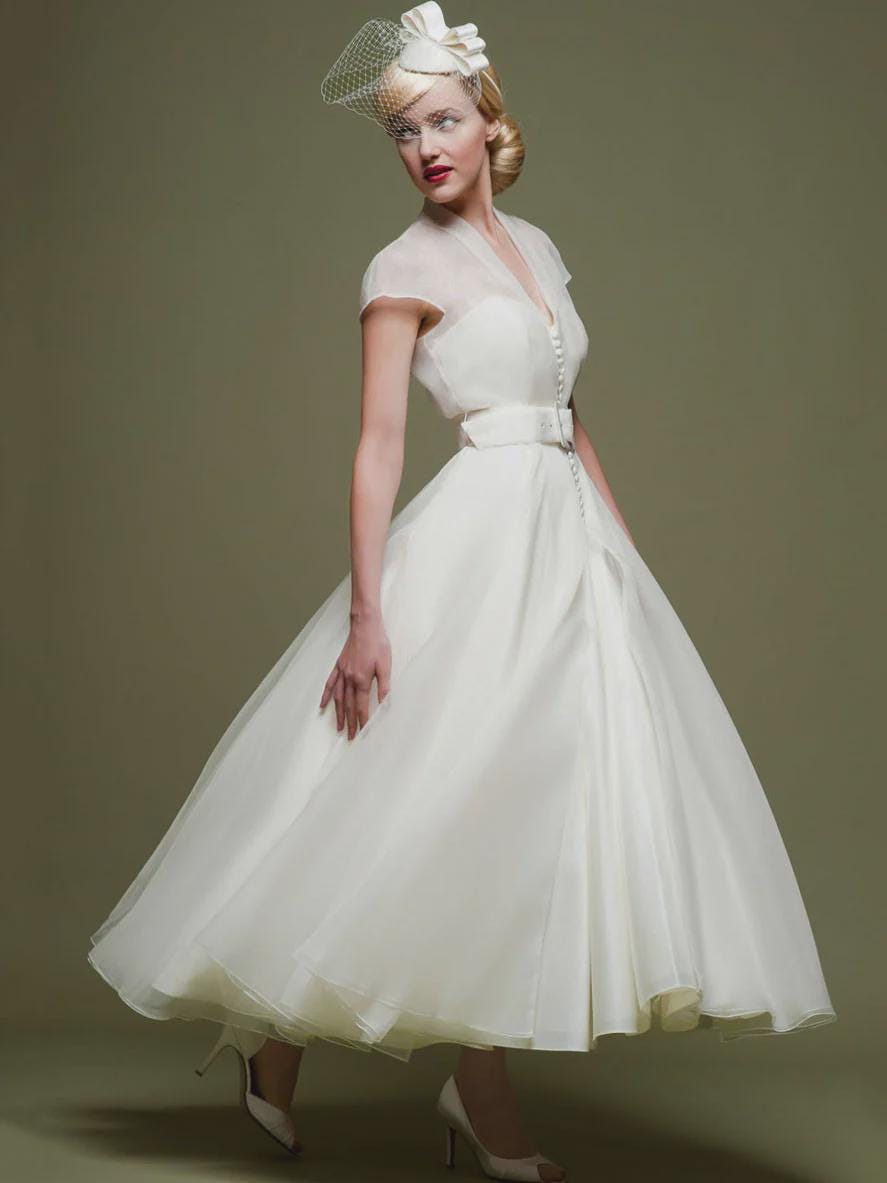 blue wedding guest dresses with sleeves Short Sleeve Ruffled V-Neck A-Line Midi Dress for Wedding Guests main image 1