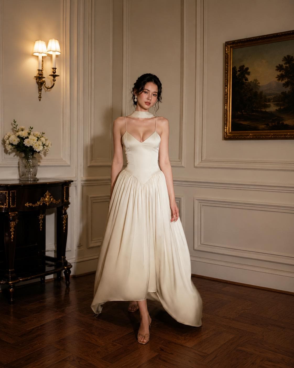 vintage style silk wedding dress White Modest Lace Wedding Dress