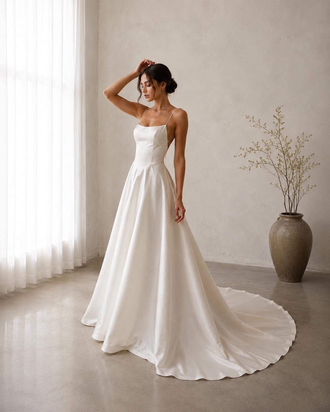 etsy a line wedding dress Modern simple satin a line wedding dress