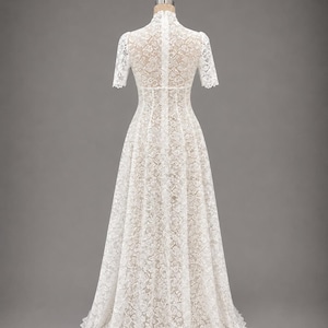 Elegant Lace Wedding Dress, Deep V Neck, Short Sleeves, A-Line Bridal Gown image 8