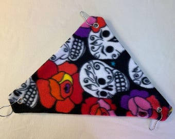 Roses and Skulls Three-Corner Fleece Hammock for Chinchillas and Other Pocket Pets, Tibby Tri-Hammock™