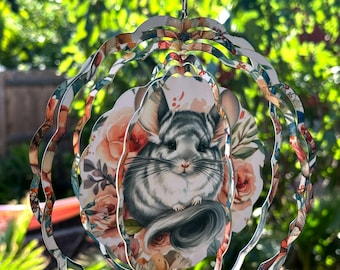 Chinchilla Garden Wind Spinner: Floral Outdoor Art