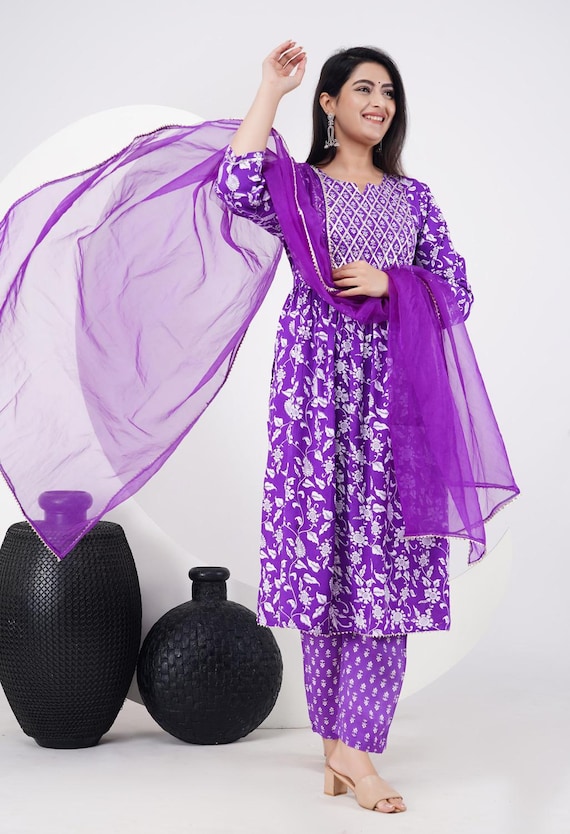 Indian Women kurti pants set with dupatta ethnic set salwar kameez