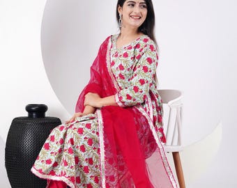 Indian Women kurti pants set with dupatta ethnic set salwar kameez