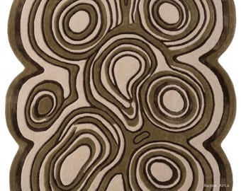 Hand Tufted Olive Green Rug, Organic Abstract Carpet, Sculptural Wavy Area Rug, Modern Contemporary Rug, Unique Boho Home Decor