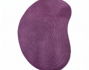 Purple Hand Tufted Rug | Organic Abstract Area Rug | Wavy Geometric Carpet | Plum Purple Rug | Modern Sculptural Home Decor