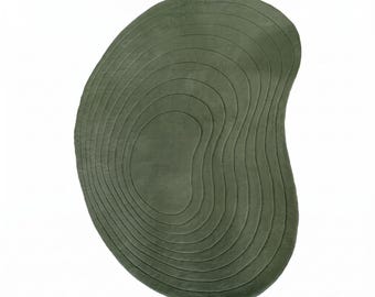 Olive Green Organic Rug, Hand Tufted Wool Rug, Abstract Modern Area Carpet, Irregular Shape Rug, Minimalist Boho Home Decor