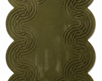 Olive Green Hand Tufted Rug, Organic Shaped Area Rug, Abstract Wave Carpet, Modern Boho Floor Decor, Sculptural Designer Home Rug