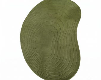 Olive Green Hand Tufted Rug, Organic Abstract Carpet, Modern Wavy Contour Design, Minimalist Decor