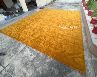 Solid Mustard Gold Silk-Wool Rug | Plush Soft Area Carpet | Modern Minimal Living Room Rug | Custom Size Luxury Floor Rug