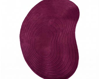 Burgundy Hand Tufted Rug, Abstract Organic Area Carpet, Modern Wavy Contour Design, Wine Red Statement Home Decor