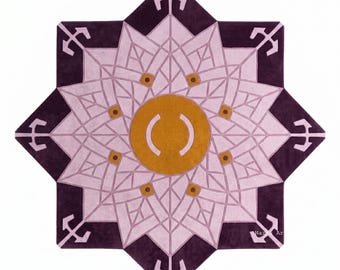 Hand Tufted Mandala Rug, Purple Lotus Flower Carpet, Gold Medallion Area Rug, Boho Floral Rug, Celestial Geometric Home Decor