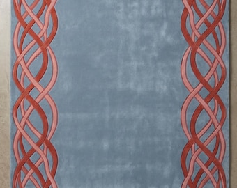 Blue Pink Hand Tufted Rug, Celtic Knot Area Carpet, Geometric Boho Rug, Modern Abstract Carpet, Artistic Living Room Bedroom Decor