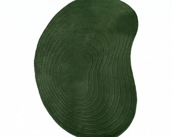Dark Green Hand Tufted Rug, Forest Green Abstract Area Rug, Organic Wavy Carpet, Modern Contour Rug, Minimalist Home Decor