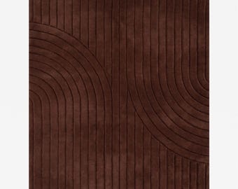 Brown Hand Tufted Rug, Abstract Modern Area Carpet, Organic Wavy Line Design, Contemporary Textured Home Decor