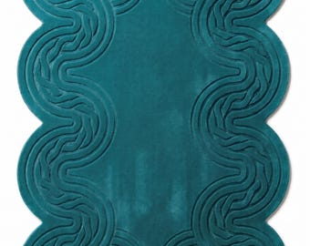 Hand Tufted Teal Rug, Scalloped Organic Shape Carpet, Modern Abstract Area Rug, Blue Green Statement Rug, Contemporary Home Decor
